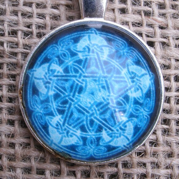 Lotus Flower Pentacle Glass Cabochon Pendant Necklace - Picture 2 of 13